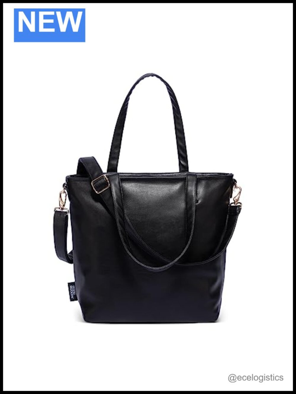 Vegan Leather Tote Bag with Laptop Sleeve and Crossbody Strap